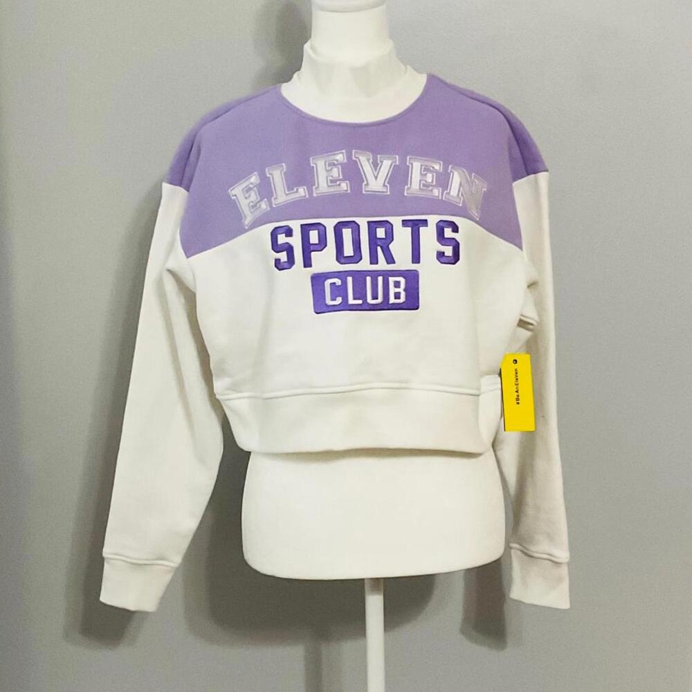 Eleven by Venus Williams Women's Crop Sweatshirt XS White and Lavender